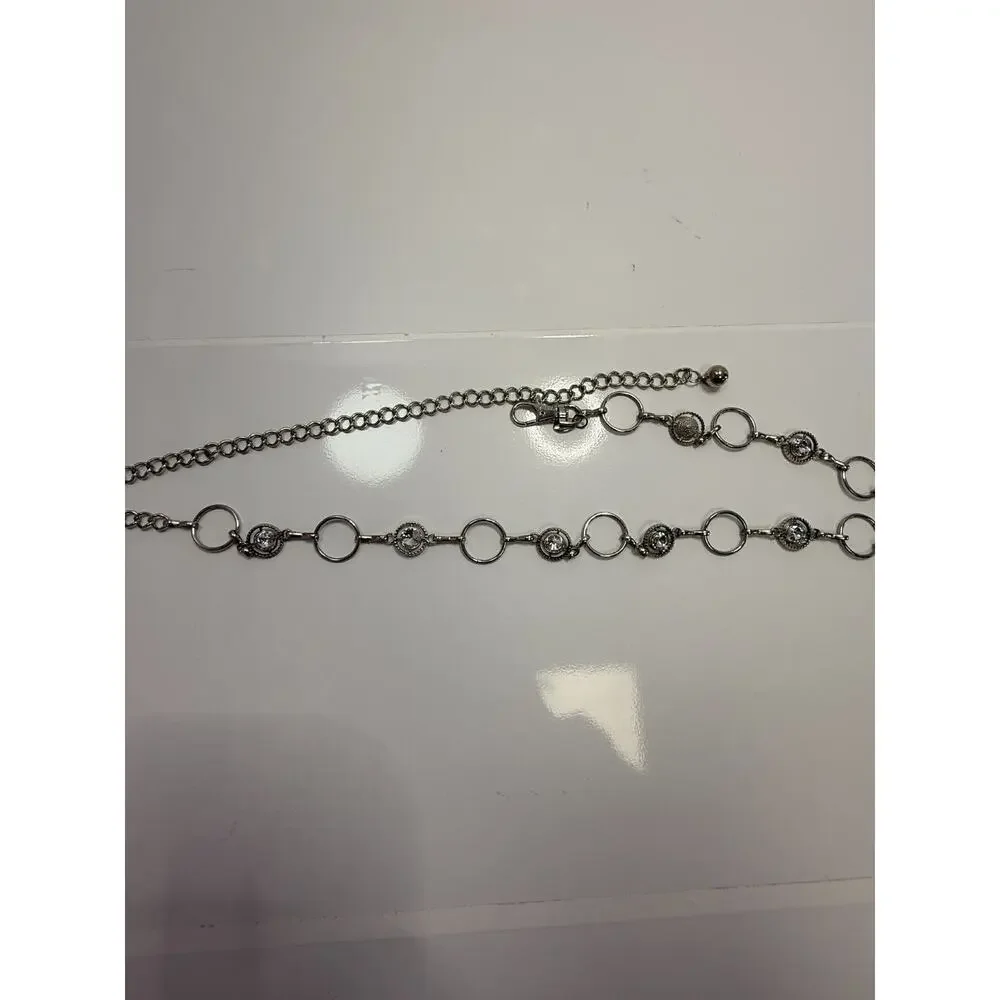 Silver Circle Link Rhinestone Chain Belt Y2K Glam Boho Layering Festival Chic